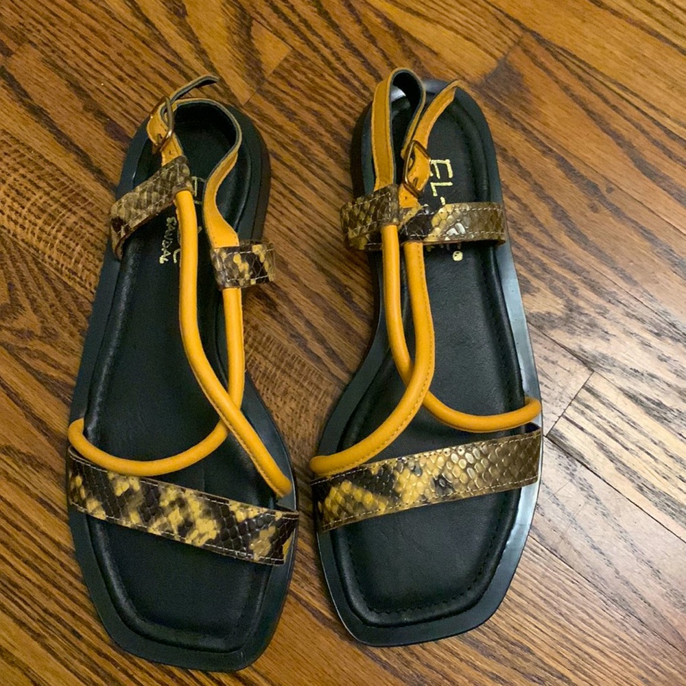 Yellow snakeskin sandals